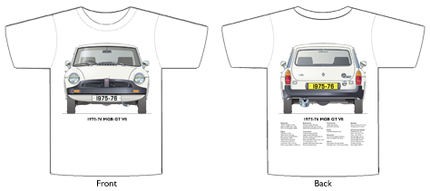 MGB GT V8 1975-76 T-shirt Front & Back